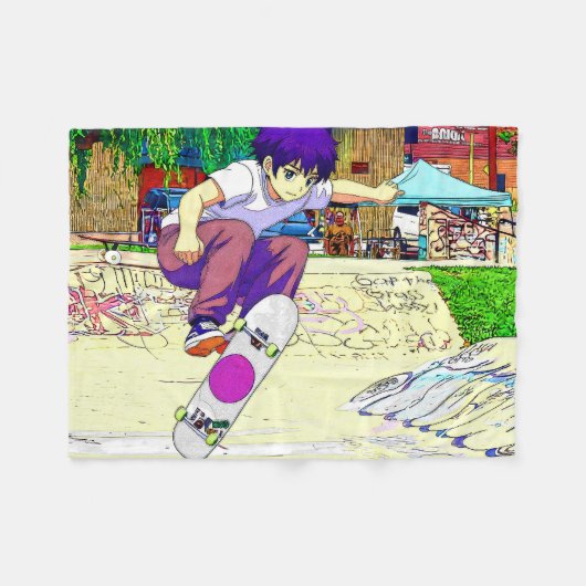 Ik doe het - Jonge skateboarder Fleece Deken (Voorkant (Horizontaal))