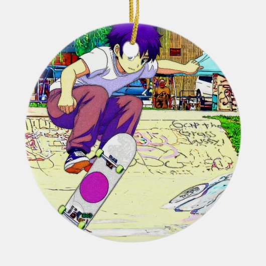Ik doe het - Jonge Skateboarder Keramisch Ornament (Voorkant)