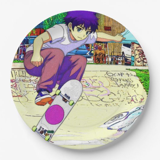 Ik doe het - Jonge Skateboarder Papieren Bordje (Voorkant)