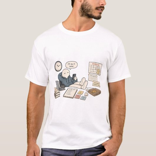 Ik doe het later Grappige uitstel-meme T-shirt (Voorkant)