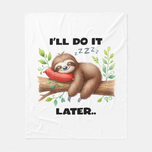 Ik Doe Het Later Luiaard Fleece Deken (Voorkant)