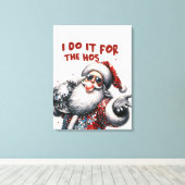 Ik doe het voor de Ho's, Retro Santa Canvas Afdruk (Insitu (Houten vloer))