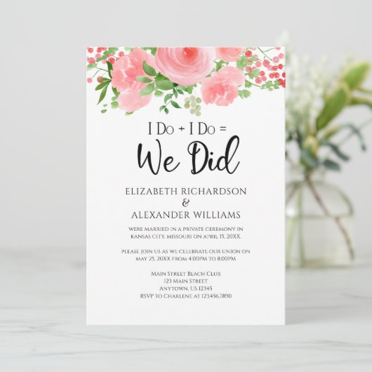 Ik doe het = we deden een roze Floral Weddenschap Kaart (Staand voorkant)