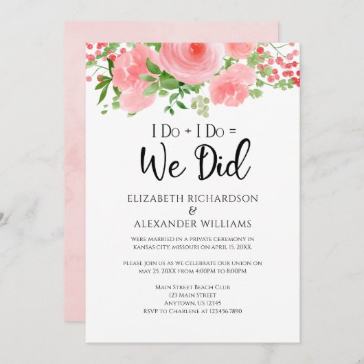 Ik doe het = we deden een roze Floral Weddenschap Kaart (Voorkant / Achterkant)