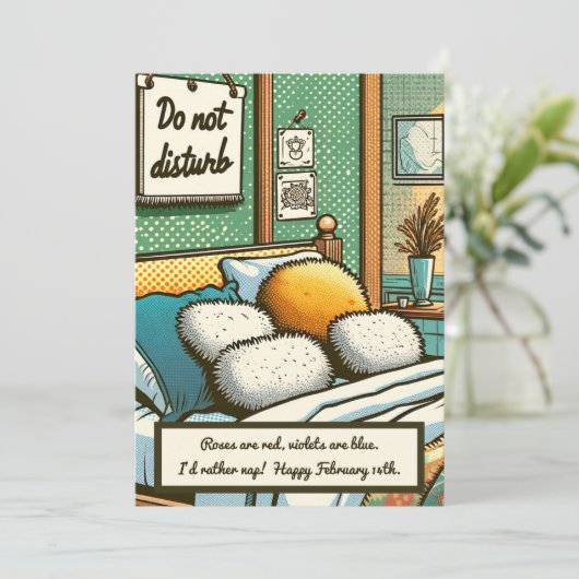 Ik doe liever een dutje! Funny Comic Anti-Valentij Kaart (Staand voorkant)