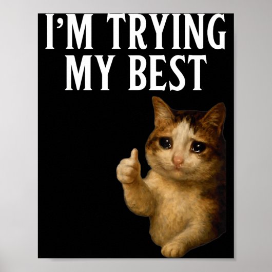 Ik doe mijn best Funny Crying Cat Meme Mannen Vrou Poster (Voorkant)
