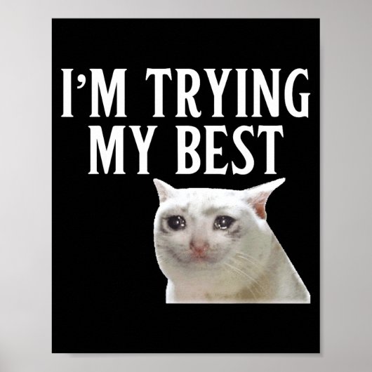 Ik doe mijn best Funny Crying Cat Meme Mannen Vrou Poster (Voorkant)