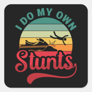 Ik doe mijn eigen Stunts Jet Ski Retro Jet Skiing Vierkante Sticker