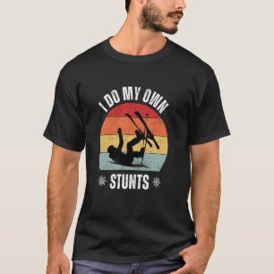 Ik Doe Mijn Eigen Stunts Skiën Retro Zonsondergang T-shirt
