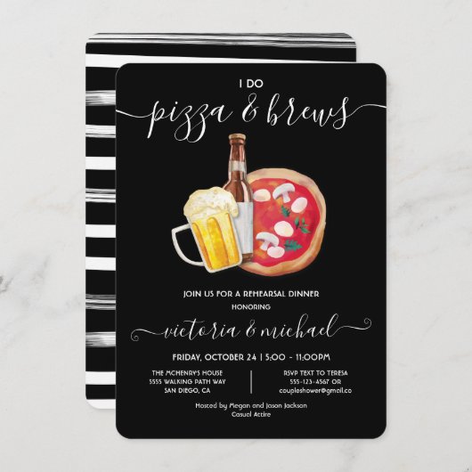Ik doe Pizza & Brews Rehearsal Dinner Invitation Kaart (Voorkant / Achterkant)