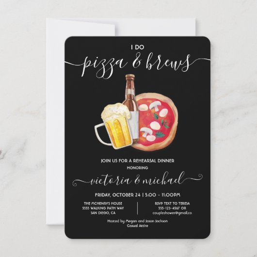 Ik doe Pizza & Brews Rehearsal Dinner Invitation Kaart (Voorkant)