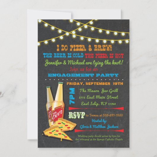 Ik doe Pizza en Brouwen Engagement Party uitnodigi Kaart (Voorkant)
