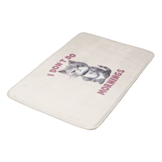 Ik doe 's ochtends niet - grijze kat met koffie badmat (Gekanteld)