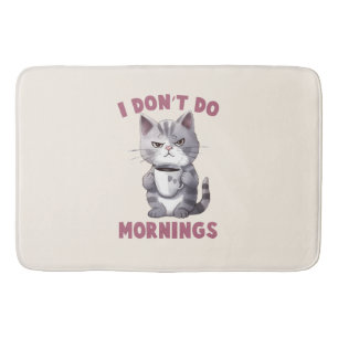 Ik doe 's ochtends niet - grijze kat met koffie badmat