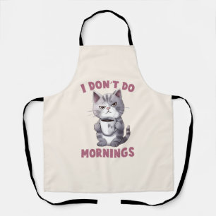 Ik doe 's ochtends niet - grijze kat met koffie schort