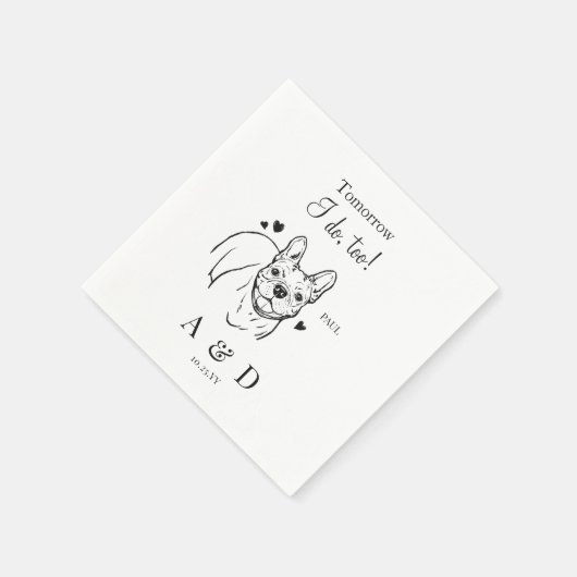 Ik doe te Franse Bulldog repetitie bruiloft monogr Servet (Hoek)