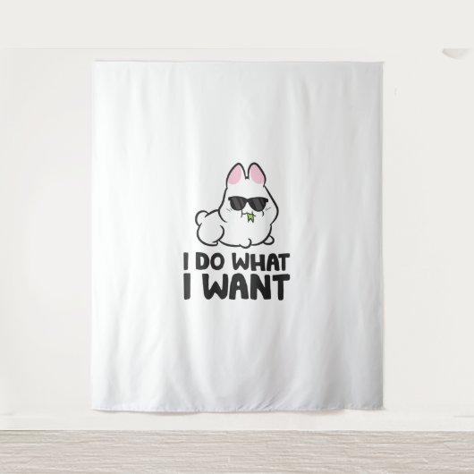 Ik doe wat ik wil dat Cute Rabbit Bunny Wandkleed (Voorkant)