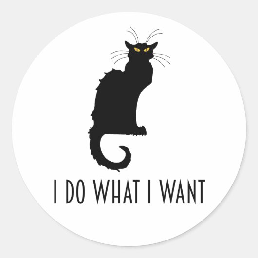 Ik doe wat ik wil dat grappige kat-karatui Noir Ronde Sticker (Voorkant)