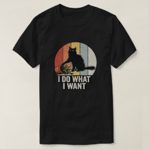 Ik Doe Wat Ik Wil" Grappige Zwarte Kat & Plant Vin T-shirt