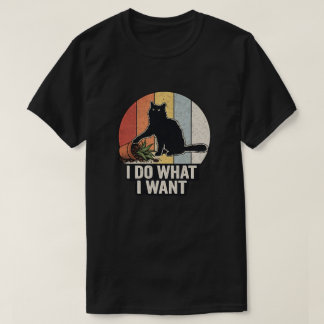 Ik Doe Wat Ik Wil" Grappige Zwarte Kat & Plant Vin T-shirt