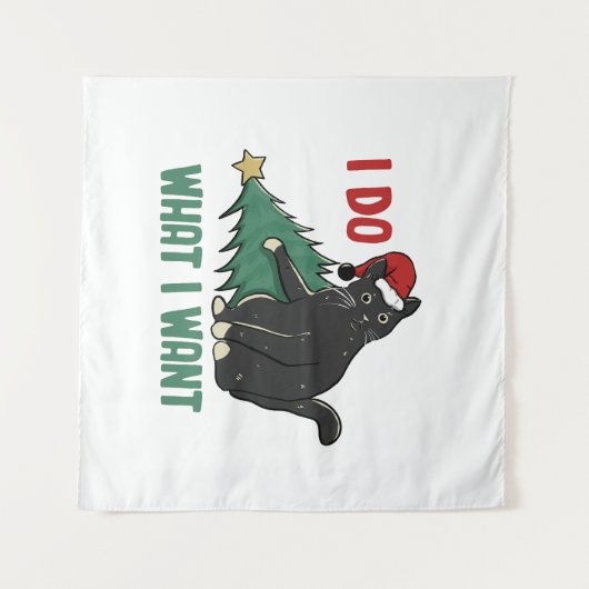 Ik doe wat ik wil kerst zwarte kat vakantie wandkleed (Voorkant (horizontaal))