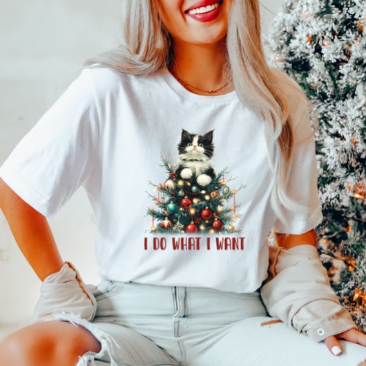 Ik doe wat ik wil Kerstmis kat T-shirt