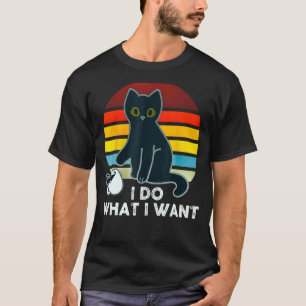 Ik Doe Wat Ik Wil Zwarte Kat Koffie Gieten Vintage T-shirt