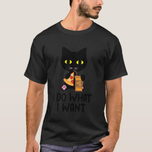 Ik doe wat ik wil zwarte kat voor vrouwen grappige t-shirt