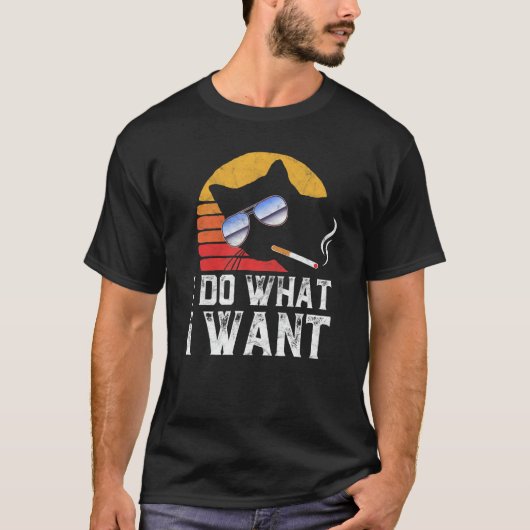 Ik doe wat wil dat Cool Funny Cat & Retro Sunbril T-shirt (Voorkant)
