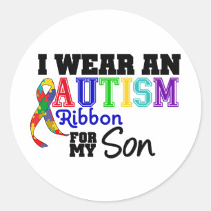 Ik Draag Autism Ribbon voor mijn zoon Ronde Sticker