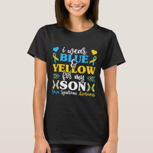 Ik draag blauw en geel voor mijn zoon mama papa t-shirt
