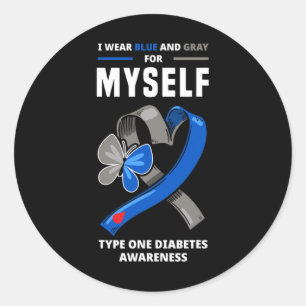 Ik Draag blauw en grijs voor mezelf Type 1 Diabete Ronde Sticker