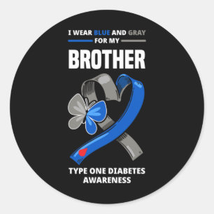Ik Draag blauw en grijs voor mijn broer type 1 Dia Ronde Sticker