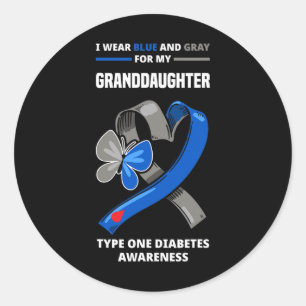 Ik Draag blauw en grijs voor mijn kleindochter Typ Ronde Sticker
