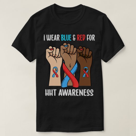 Ik Draag Blauw en Rood voor HHT Awareness T-Shirt (Design voorkant)