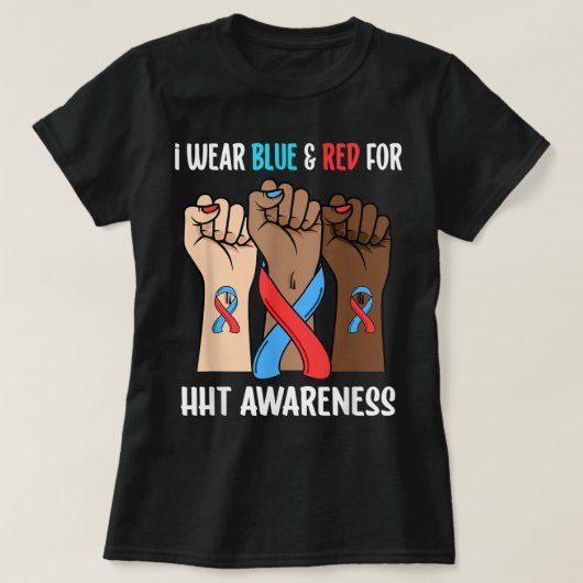 Ik Draag Blauw en Rood voor HHT Bewustheid T-shirt (Design voorkant)