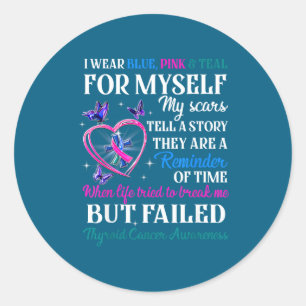 Ik draag blauw, roze & turquoise voor mezelf schil ronde sticker