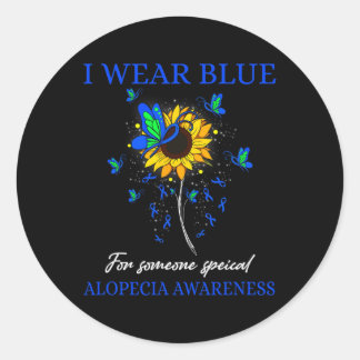 Ik Draag Blauw voor Alopecia Awareness Sunflower Ronde Sticker