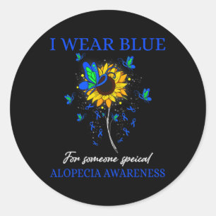 Ik Draag Blauw voor Alopecia Awareness Sunflower Ronde Sticker