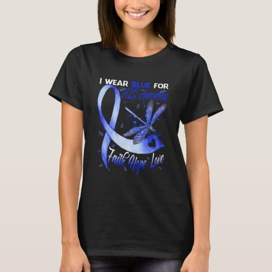 Ik Draag Blauw voor ALS Bewustheid Faith Hope Love T-shirt (Voorkant)