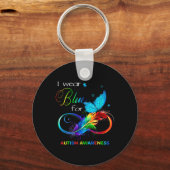 Ik Draag Blauw voor Autisme Awareness Maand Mannen Sleutelhanger (Voorkant)