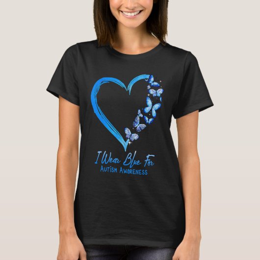 Ik Draag blauw voor autisme-bewustwording. Heart B T-shirt (Voorkant)