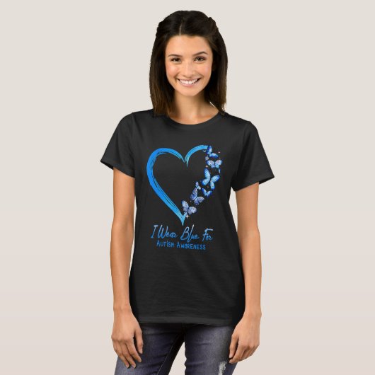Ik Draag blauw voor autisme-bewustwording. Heart B T-shirt (Voorkant volledig)