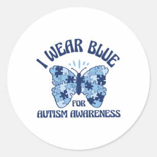 Ik Draag blauw voor autisme bewustzijn maand vlind Ronde Sticker