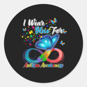 Ik Draag blauw voor autisme bewustzijn maand vlind Ronde Sticker