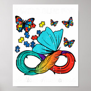 Ik draag blauw voor Autisme bewustzijn Vlinder Man Poster