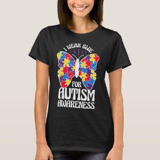Ik Draag blauw voor autisme-bewustzijnsvlinderauti T-shirt