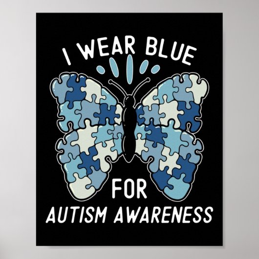 Ik Draag blauw voor autisme blauwe puzzel Poster (Voorkant)