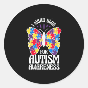 Ik Draag blauw voor autisme Ronde Sticker