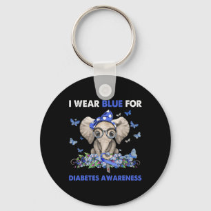 Ik draag blauw voor diabetes-bewustwording olifant sleutelhanger